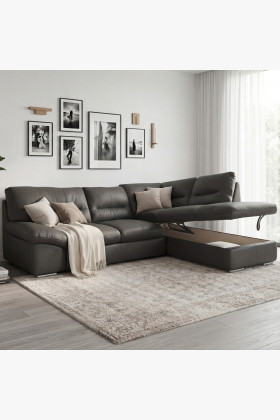 Ecksofa aus echtem Leder Farbe Fango graubraun-grün